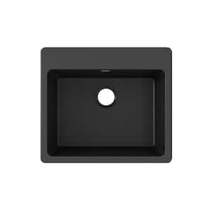 Quartz Classic  25 in. Drop-in 1-Bowl  Black Granite/Quartz Composite Sink Only and No Accessories