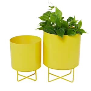 16 in., and 13 in. Medium Yellow Metal Planter (2- Pack)