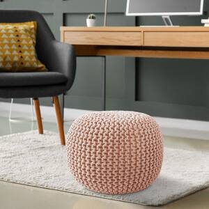 Casafield Square Pouf Ottoman Natural 18.5 W x 18.5 D x 14.5 H Cotton Knit Foot Stool Boho Floor Pouffe for Living Room