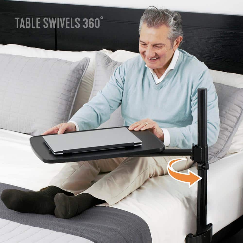 Adjustable Black Overbed Table with Swivel Tray