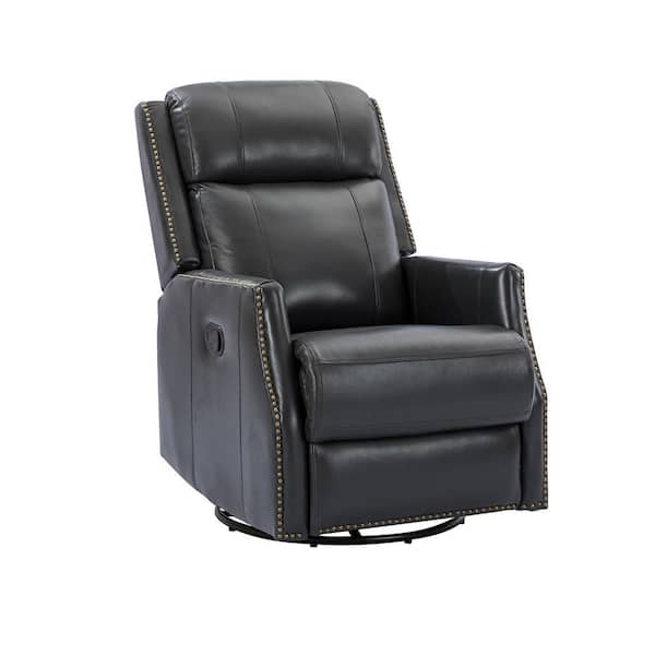 Helena Genuine Leather Black Manual Swivel Recliner Nursery Chair