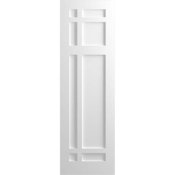 Ekena Millwork 18 in. x 34 in. True Fit Flat Panel PVC San Juan Capistrano Mission Style Fixed Mount Shutters Pair in Unfinished