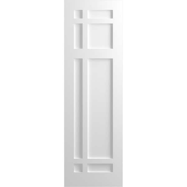 Ekena Millwork 18 in. x 52 in. True Fit Flat Panel PVC San Juan Capistrano Mission Style Fixed Mount Shutters Pair in Unfinished