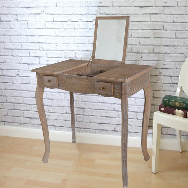 Lux Home Emilie Weathered Vanity Table With Mirror Dwt 418agy The Home Depot