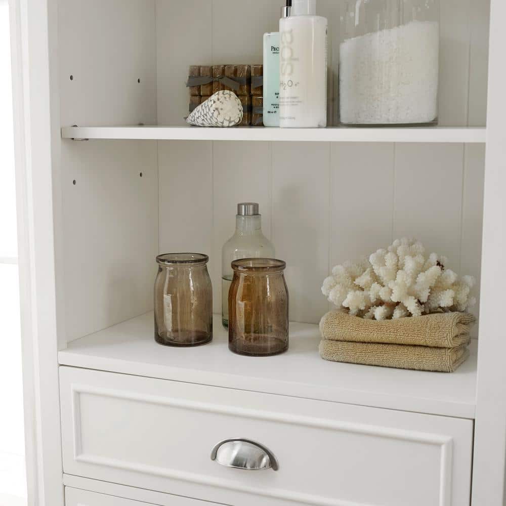 White Tall Bathroom Cabinet with Adjustable Shelving