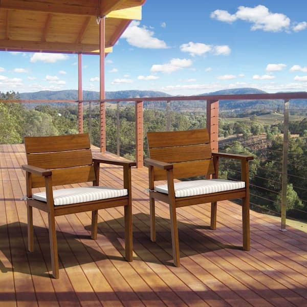 Amazonia Nelson 2-Piece Eucalyptus Easy Carver Patio Chair Set with Stripped Cushions