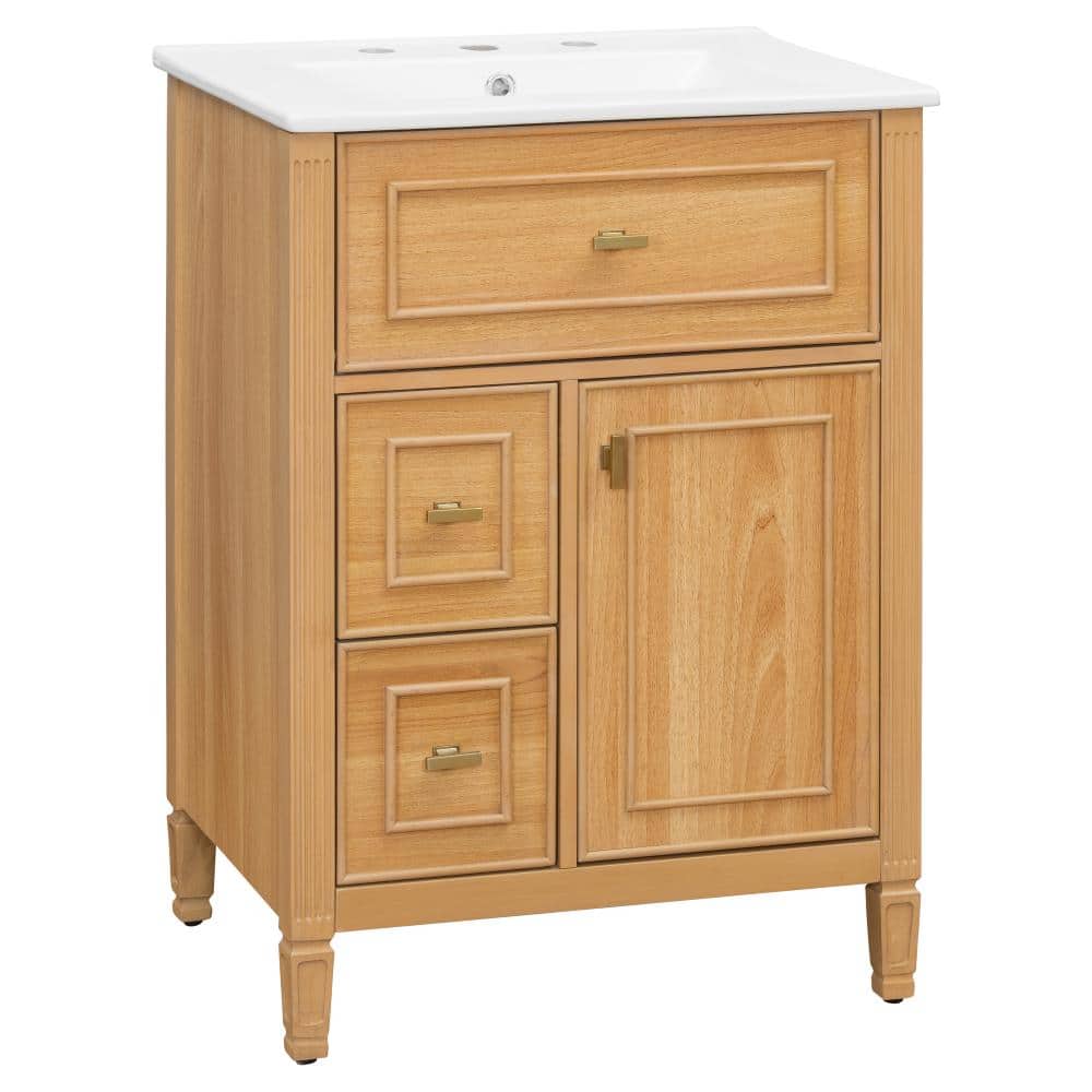 24 in. W Wood Freestanding Bath Vanity with White Ceramic Top Sink,One Flip Drawer and Two Drawers price history on PriceWatchPro