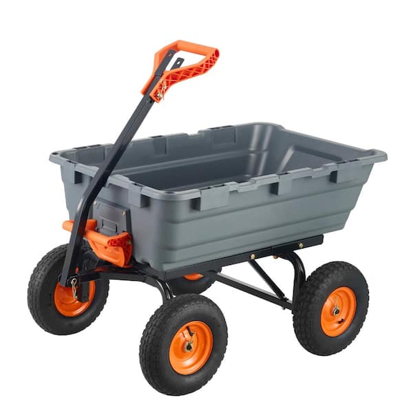 Avex Gray+Orange 6.5 cu. ft. 1200 lbs. Capacity Metal Dump Wagon Garden Cart with 2-in-1 Convertible Handle