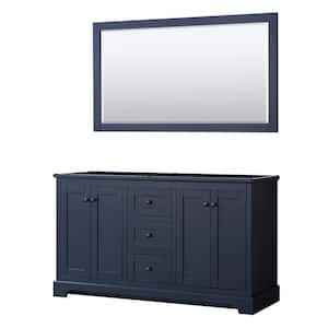 Avery 59.25 in. W x 21.75 in. D x 34.25 in. H Double Bath Vanity Cabinet without Top in Dark Blue with 58 in. Mirror