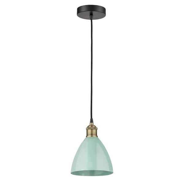 Plymouth Dome 100-Watt 1-Light Black Antique Brass Standard Mini Pendant Light with Metal Shade