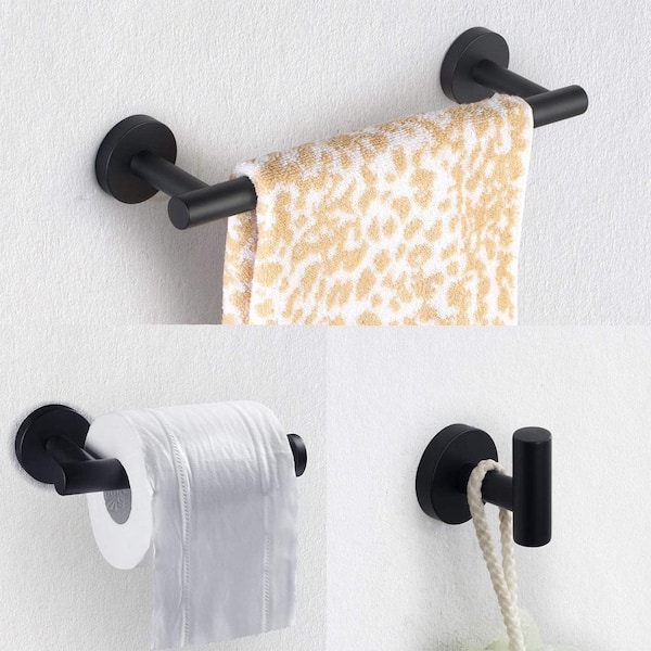 3PCS Bathroom Accessories Set Towel Bar Robe Hook Paper Holder Stainless Steel 