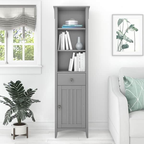 Bush Furniture Salinas 18.9 in. W x 15.67 in. D x 68.11 in. H Gray Particle Board Freestanding Linen Cabinet in Cape Cod Gray