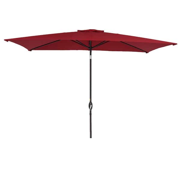 Inner Decor Seymo 10 ft. x 6.5 ft. Steel Rectangular Market Tilt Patio Umbrella in Red Without Base