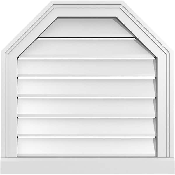 Ekena Millwork 22 in. x 22 in. Octagonal Top Surface Mount PVC Gable Vent: Functional with Brickmould Sill Frame