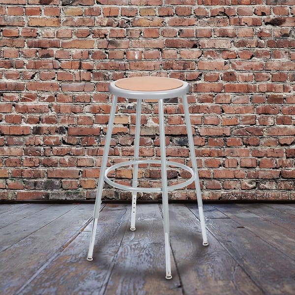 Flynn 33 in. Height Grey Metal Frame Adjustable Masonite Wood Stool (Pack of 2)