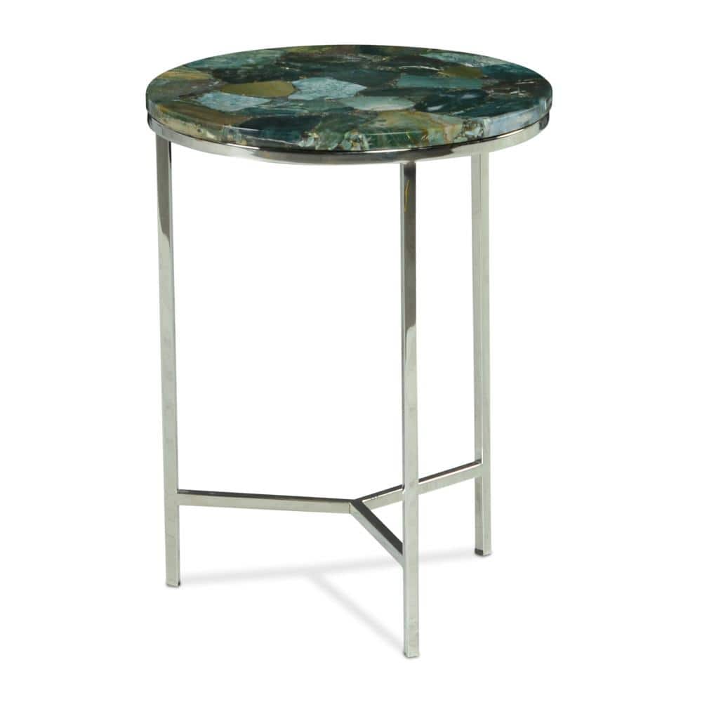 Foster Emerald Jasper Stone and Chrome Round Occasional Table