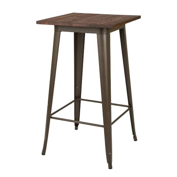 Rustic Steel Bar Table W Elm Wood Top, Wood And Steel Bar Table