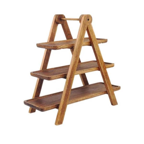 Brown Wood Rectangular 12 in. Tiered Serving Tray Set 1 Three Tier Cupcake Stand Platter Decorative Tray Decor LM0231