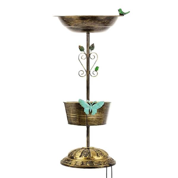 13 in. Dia Metal Bird Baths for Outdoors Copper Pedestal Bird Bath with Planter Pot