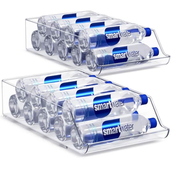 2 Pack Clear Water Bottle Organizer and Dispenser, Can and Bottler Holder, Store 10 Each