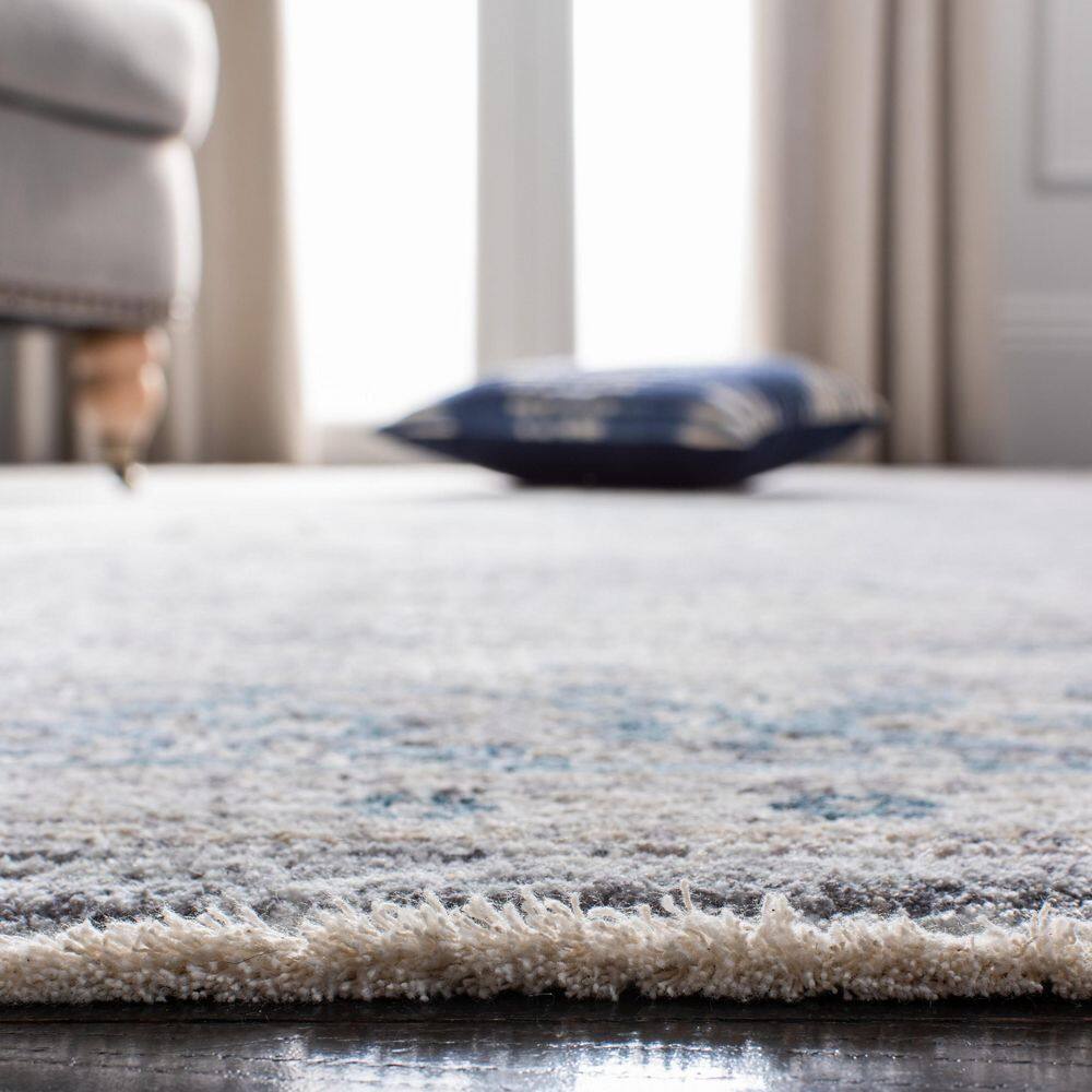 Dream 8 ft. x 10 ft. Gray/Blue Border Distressed Area Rug - Thumbnail 5