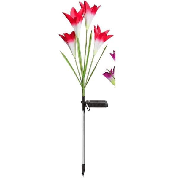 4-Piece Plastic Solar Multi-Color Changing Lily Flowers Garden Stake Lights for Yard Patio Pathway Decor