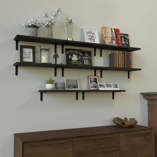 IPeTata Floating Shelves, Rustic Wood Black Shelves Set Of