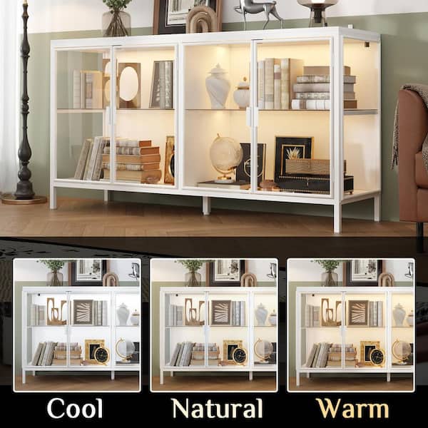 FUFU&GAGA White Wood 55.1 in. W Glass Door Display Cabinets