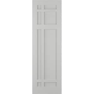 12 in. x 34 in. Flat Panel True Fit PVC San Juan Capistrano Mission Style Fixed Mount Shutters Pair in Hailstorm Gray