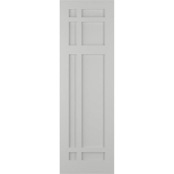 Ekena Millwork True Fit 12 in. x 70 in. Flat Panel PVC San Juan Capistrano Mission Style Fixed Mount Shutters Pair in Hailstorm Gray