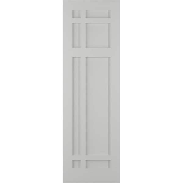 Ekena Millwork 15 in. x 63 in. Flat Panel True Fit PVC San Juan Capistrano Mission Style Fixed Mount Shutters Pair in Hailstorm Gray