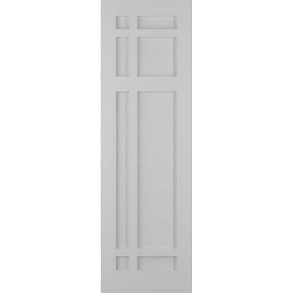 Ekena Millwork 18 in. x 40 in. True Fit PVC San Juan Capistrano Mission Style Fixed Mount Flat Panel Shutters Pair in Hailstorm Gray