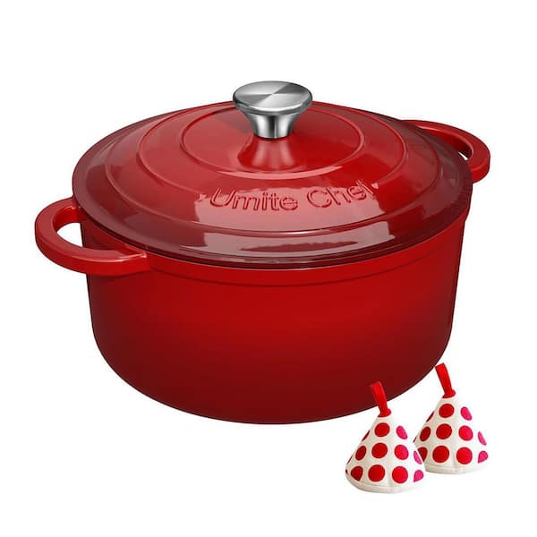 5QT Enameled Cast Iron Dutch Oven with Lid & Potholders - Heavy-Duty Cookware for Baking, Braising, Stews, Soup Pots