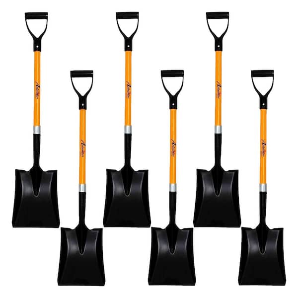 Transfer Shovel 41 in. Durable Handle Length Fiberglass Rubber Grip D-Handle Ashman Heavy-Duty Square Shovel (6-Pack)