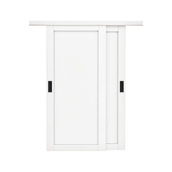 72 in. x 80 in. Paneled 3 Lite White primed Finished MDF Sliding Door with Hardware