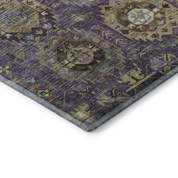 Mayfield Premium Machine Washable Abstract AMF2024 Eggplant 2 ft. x 7 ft. Runner Rug