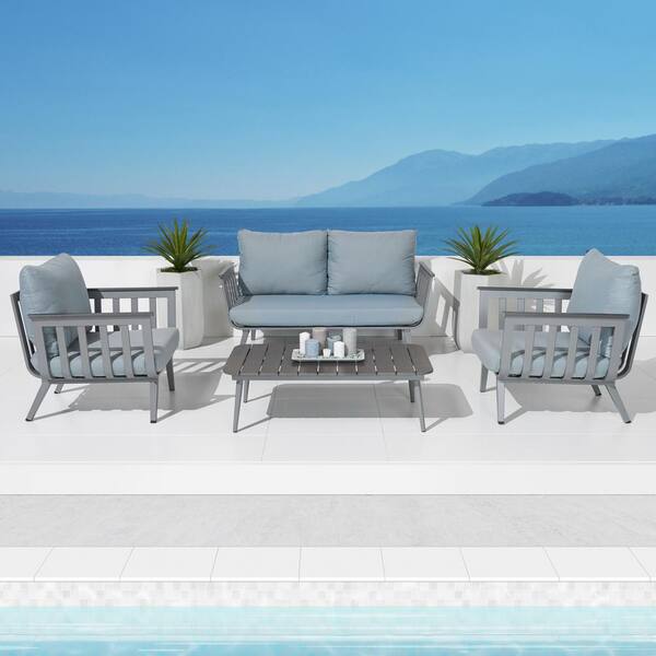 RST Brands Vera 4-Piece Aluminum Patio Conversation Set with Sky Blue Cushions