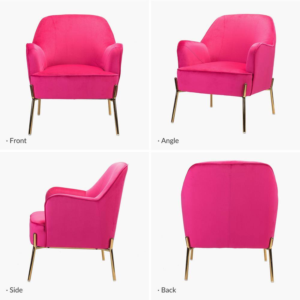 Olivia Fushia Velvet Handcrafted Accent Chair with Golden Legs