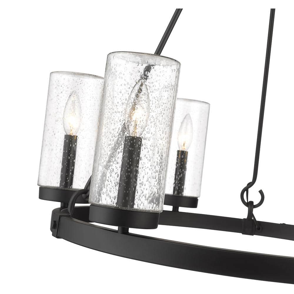 Marlow Matte Black Steel 6-Light Outdoor Pendant with Clear Seedy Glass