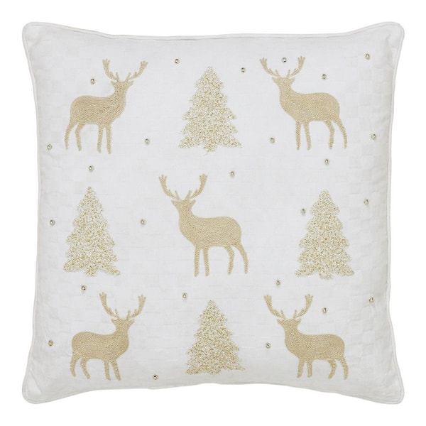18x18 Golden Deer and Pine Embroidered Pillow