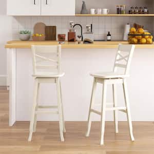 30 in. White Wood Bar Stool Counter stool with Backrest (Set of 2)