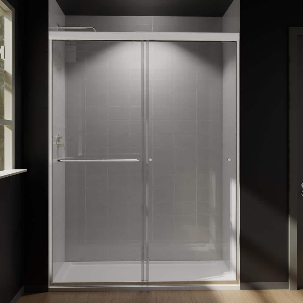 54 in. W x 70 in. H Sliding Framed Shower Door in Brushed Nickel with Clear Glass price history on PriceWatchPro