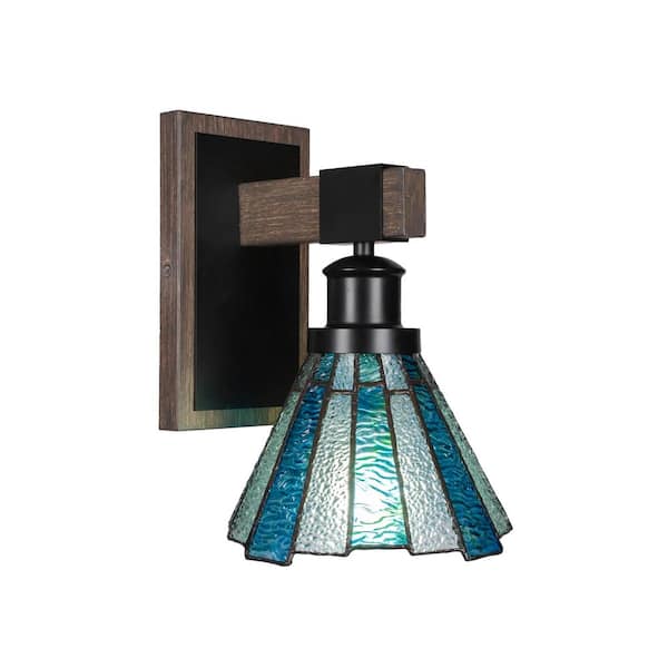 Unbranded Richmond 1-Light Matte Black and Painted Distressed Wood-look Metal Wall Sconce