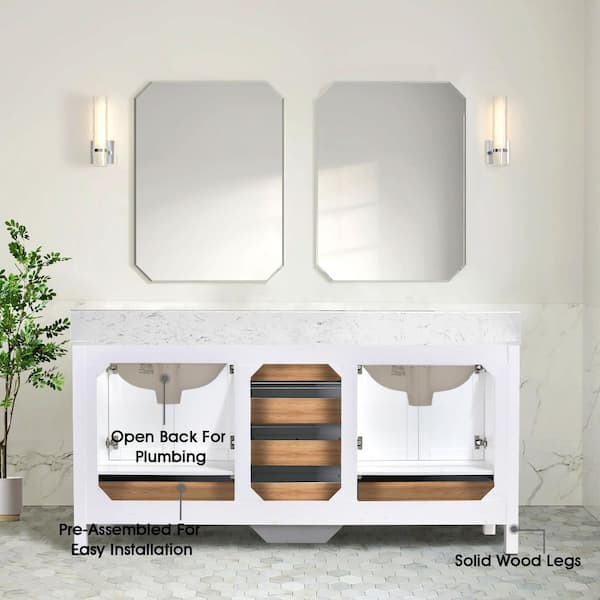 YASINU Bath Mist 72 in. W. Double Sink Freestanding Bath