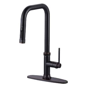 Henassor Single Handle Pull Down Sprayer Kitchen Faucet with Advanced Spray and Deck Plate in Oil Rubbed Bronze