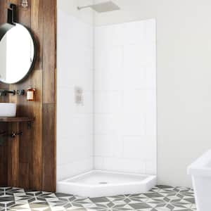 DreamStone 36 in. L x 36 in. H W x 84 in. H Corner Shower Kit with Shower Wall and Shower Pan in Traditional White