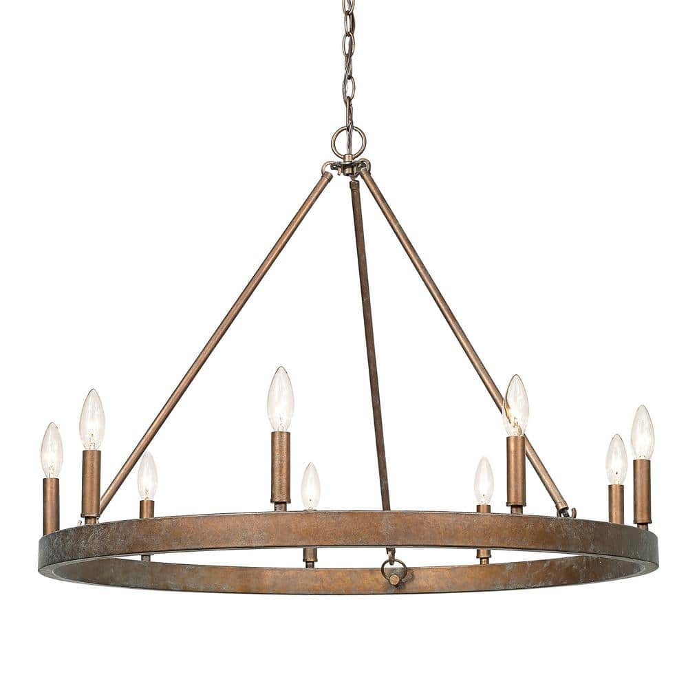 Transitional 32" Copper Patina Circular Hoop Chandelier with Candelabras