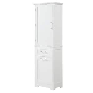 20 in. W x 13.5 in. D x 68.4 in. H White MDF Freestanding Linen Cabinet with Two Drawers and Adjustable Shelf