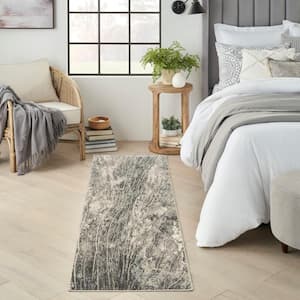 Marmara Charcoal Ivory 2 ft. x 8 ft. Abstract Contemporary Runner Area Rug