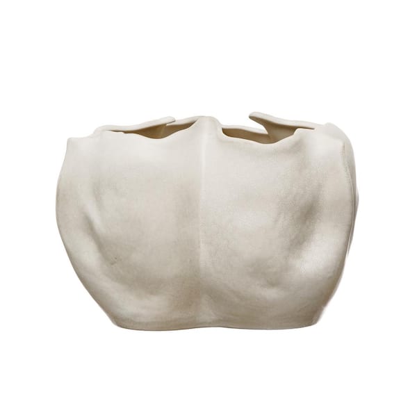 Storied Home 13 in. L x 13 in. W x 8.87 in. H 25 qt. Matte Cream Stone Organically Shaped Decorative Pots